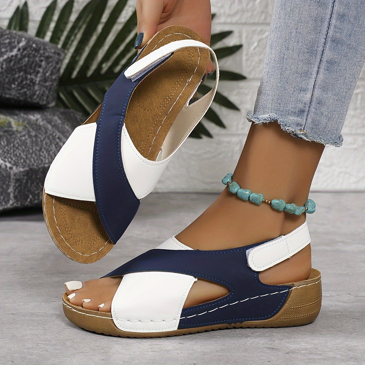 🏖️🏝️【36-43】Sandalias de cuña en contraste para mujer, zapatos de playa para vacaciones