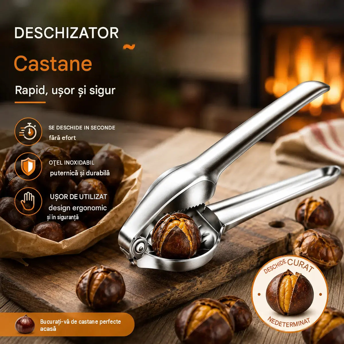 🌰2 bucăți la doar 139 lei🌰 Dispozitiv din inox pentru despicat castane — Rapid și fără efort!