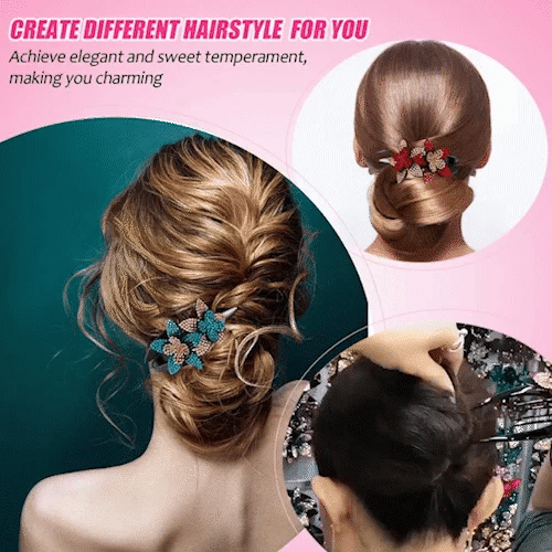 ✨【Compra 2 y llévate 2 gratis】Pinza para el pelo con doble flor de diamantes de imitación