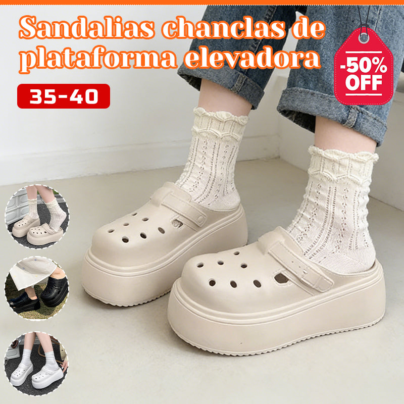 🏖️【Pago contra entrega】🔥【35-40】Zuecos de plataforma mujer cómodos y ligeros con efecto altura estilo verano casual y moderno