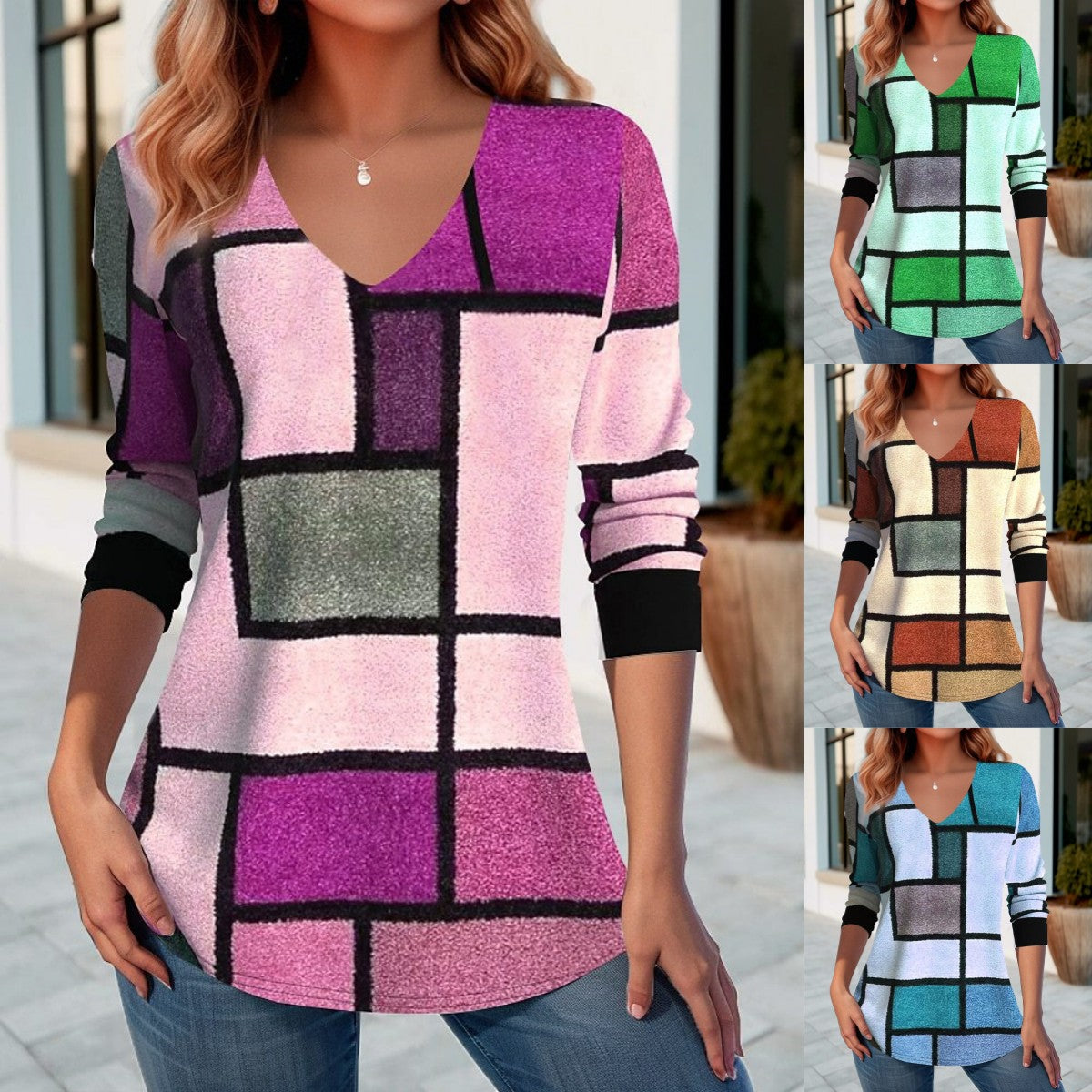 🔥【S–5XL】🌸Пролетен и есенен топ с V-образно деколте - модерен и удобен