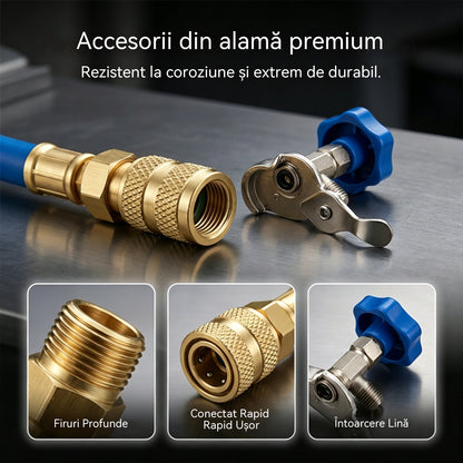 🔧❄️ Furtun de reumplere cu agent frigorific R134a pentru aer condiționat, cu manometru – Etanș, ușor de citit și compatibil cu autoturisme, camioane sau aparate de aer condiționat de uz casnic – Reumplere DIY în condiții de siguranță 🚗