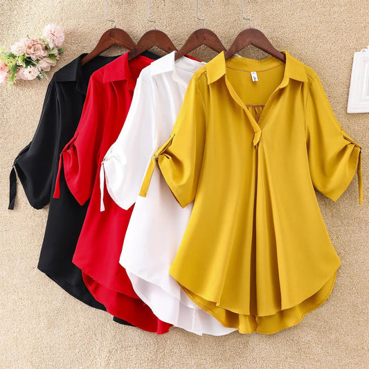 ✨💗【Stoc limitat🔥】【S-3XL】 2024, la modă nouă, elegantă, cămașă lejeră, casual, din șifon, de culoare uni, confortabil și respirabil