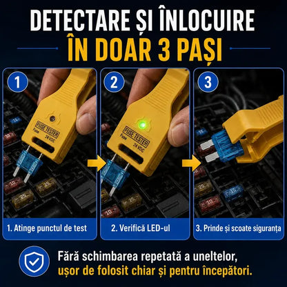 ⚡ Tester și clește pentru siguranțe auto 2 în 1 (Compatibil 12V/24V / Indicator LED verde / Spațiere reglabilă / Clește de extragere / Utilizare auto, camion, barcă)! 🚗✨