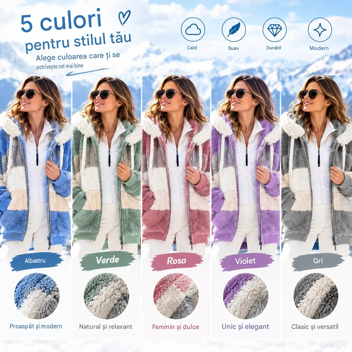 ☃️Ofertă limitată, reducere de 35%❄️【S-5XL】Jachetă de iarnă pentru femei, model nou 2026, groasă, cu dungi din pluș