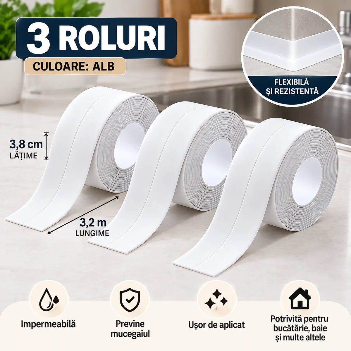 ✨【2+1 GRATUIT】Bandă impermeabilă pentru rosturi, protecție simplă împotriva umezelii pentru o casă mai curată și îngrijită