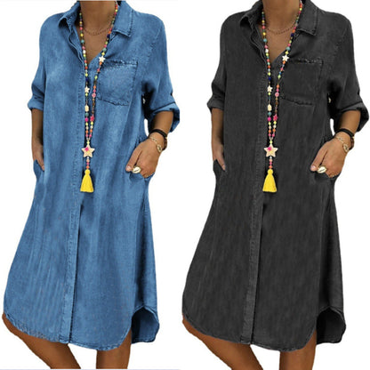 💖【Nowa promocja produktu】👗🌾2025 Lato Nowa przyjazna dla skóry miękka damska sukienka jeansowa Swobodna prosta sukienka