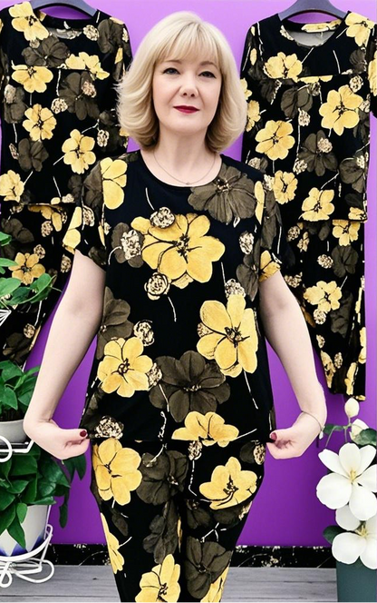🔥【Top + Pantaloni】【S-4XL】😍Costum subțire din două piese, elegant, casual, din mătase glacială