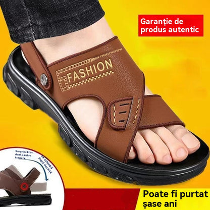 🐂【38-47】Sandale de plajă din piele pentru bărbați, noi, cu talpă groasă