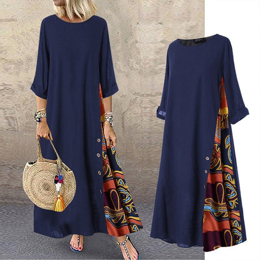 ✨💕【Oferte speciale de vară🔥】【M-5XL】 Noua rochie elegantă retro casual imprimată 2025-4038512