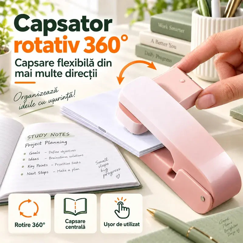 📚 Capsator Rotativ 360° în Nuanțe Gradient (+ 2000 Capsat GRATIS) - Capsare Ușoară și Fără Efort pentru Birou și Școală!