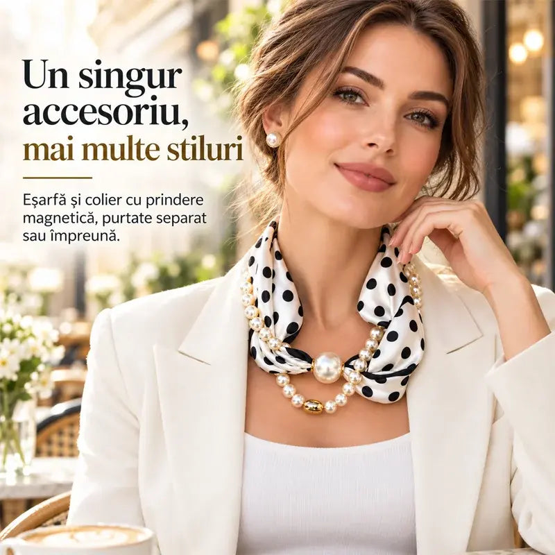 ✨ Colier cu Perle și Eșarfă Magnetică 2 în 1! Prindere Magnetică Rapidă · Design Detașabil · Eleganță Franceză și Stil Versatil! Oferta Specială 1+1 Gratuit!