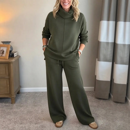 🍂🐏Set casual de iarnă pentru femei, de înaltă calitate: pulover minimalist cu guler înalt + pantaloni casual cu croială dreaptă🔥