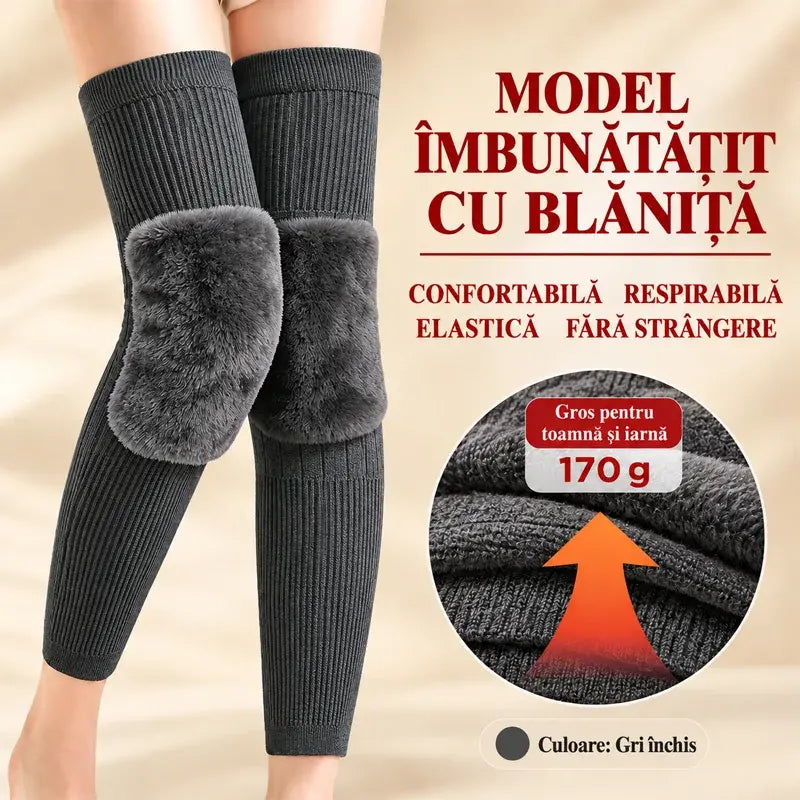 🦵 Genunchiere Călduroase de Iarnă · Model Extra Lung cu Căptușeală Pufoasă · Protecție Extinsă pentru Genunchi și Picioare!
