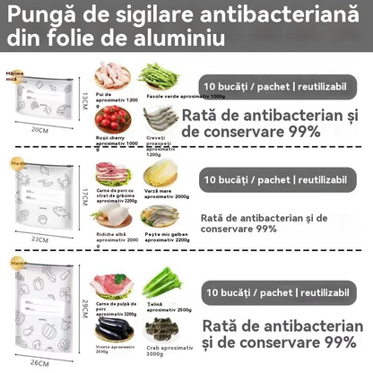🥩【30bucăți】Pungă sigilată din folie de aluminiu cu fermoar, pentru păstrarea prospețimii, pentru uz casnic la frigider de calitate alimentară