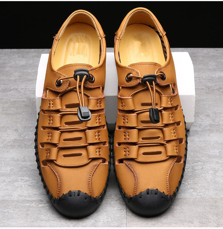 🌟✨【39-44】Męskie oryginalne skórzane buty z odkrytymi palcami, wydrążone, letnie, swobodne, oddychające - modne i stylowe-4026431