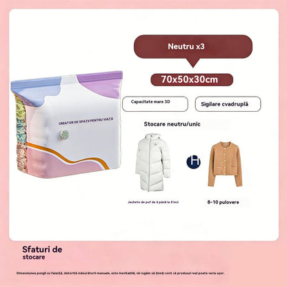 🧳【Set de 3 bucăți】💨 Pungi de depozitare sub vid, compresibile, de dimensiuni mari: nu necesită pompă, sunt etanșe și reprezintă alegerea ideală pentru a economisi spațiu în valiză și acasă ✈️