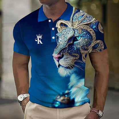 🔥【50% de descuento】【S-6XL】Polo para hombre con estampado de león en 3D