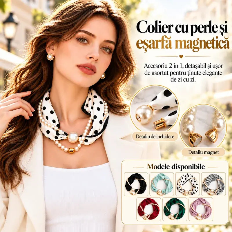 ✨ Colier cu Perle și Eșarfă Magnetică 2 în 1! Prindere Magnetică Rapidă · Design Detașabil · Eleganță Franceză și Stil Versatil! Oferta Specială 1+1 Gratuit!