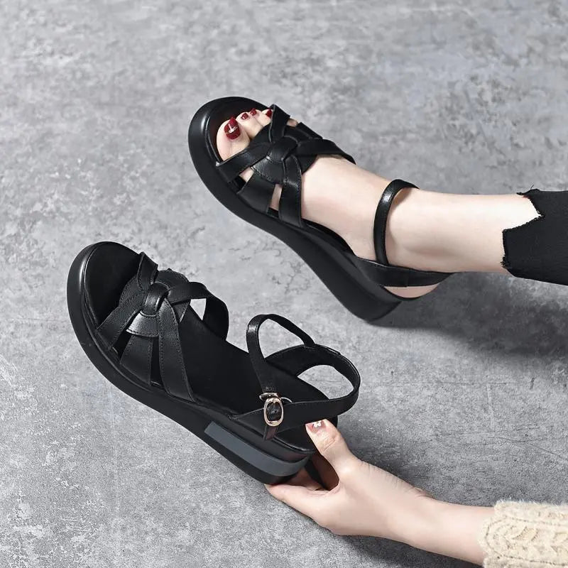 💞【Reducere 45%】【Mărimi 35-40】Sandale noi cu platformă din piele naturală