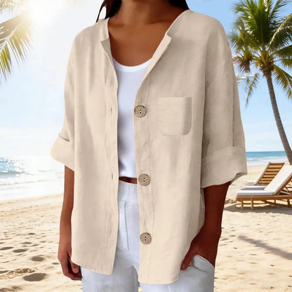 【Noutate Vară 2026】Cămașă Cardigan din In și Bumbac în Stil Retro European, Bluză Lejeră și Respirabilă cu Mânecă Scurtă, 6 Culori (S-5XL)! 🌿☀️