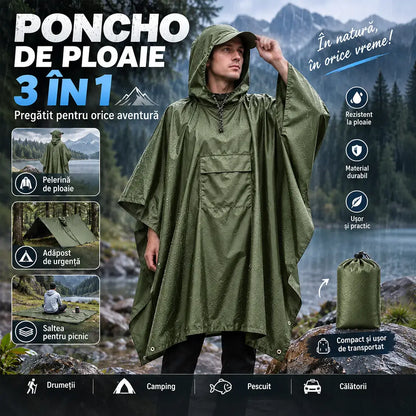 🌧️ Poncho de Ploaie Multifuncțional 3 în 1 – Pelerină, adăpost și saltea de picnic într-un singur produs! 🌲⛰️