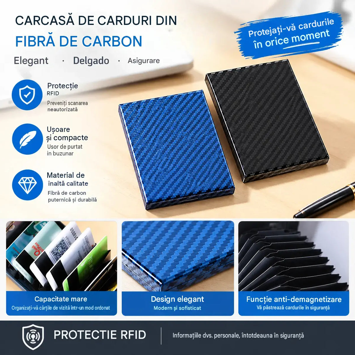 🛡️✨ Suport pentru carduri din oțel inoxidabil cu protecție RFID – Portofel pentru carduri cu protecție împotriva demagnetizării, compact și portabil 💳