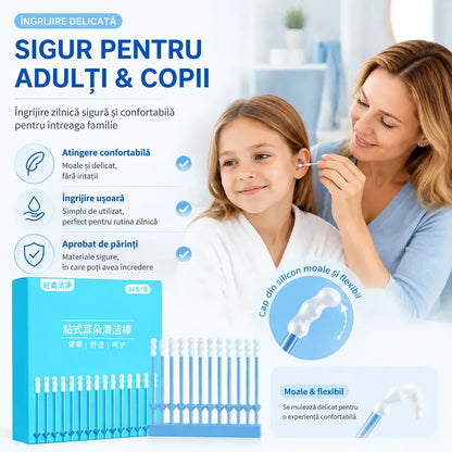 👂【Set de 4 cutii/96 bucăți】Bețișoare de urechi cu vârf din silicon — curățare profundă a urechilor, sigure și delicate, potrivite pentru întreaga familie