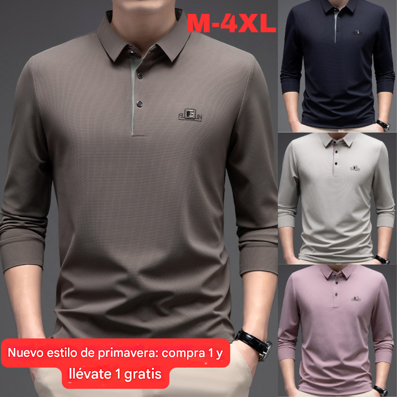 🔥【Compra uno y llévate otro gratis】🔥【M-4XL】Polo de manga larga de moda de negocios para hombre, superventas