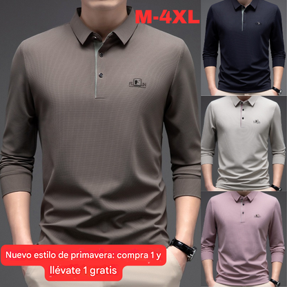 🔥【Compra uno y llévate otro gratis】🔥【M-4XL】Polo de manga larga de moda de negocios para hombre, superventas
