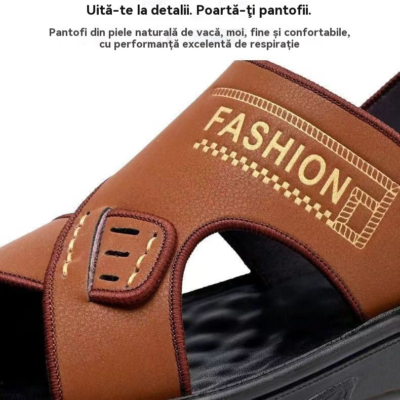 🐂【38-47】Sandale de plajă din piele pentru bărbați, noi, cu talpă groasă