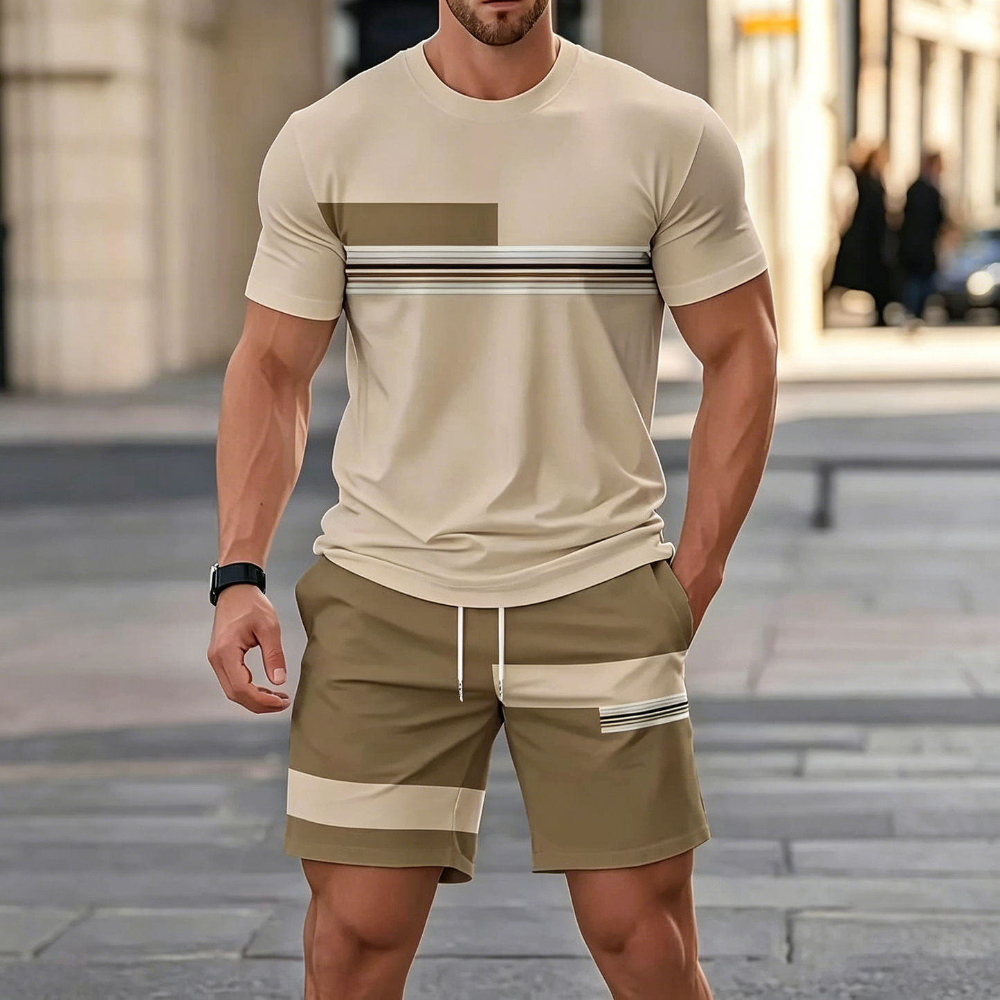 ✨【Plata la livrare】Set sport de vară pentru bărbați, format din 2 piese - tricou confortabil cu mânecă scurtă și pantaloni scurți pentru purtare zilnică și relaxare acasă.