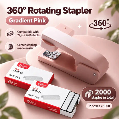 📚 Capsator Rotativ 360° în Nuanțe Gradient (+ 2000 Capsat GRATIS) - Capsare Ușoară și Fără Efort pentru Birou și Școală!