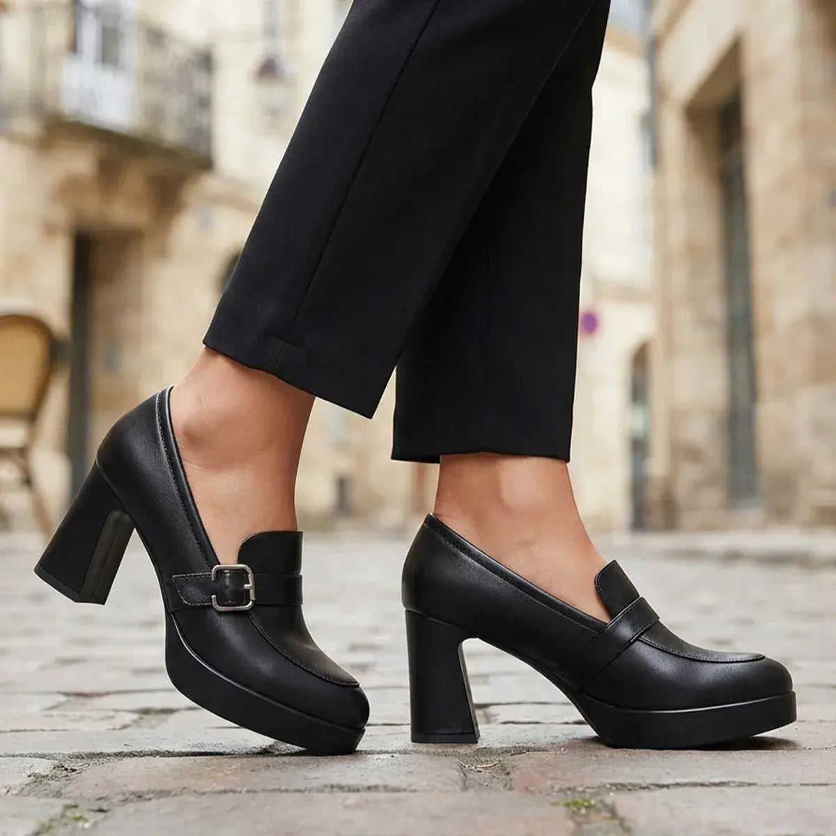 🔥👠【35-40】Ghete noi din piele, colecția 2026, cu toc masiv. Ghete moderne cu toc înalt pentru femei.