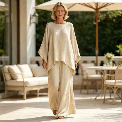 【S-3XL】🌸✨Ofertă limitată - Set cămașă și pantaloni simpli din in pentru femei
