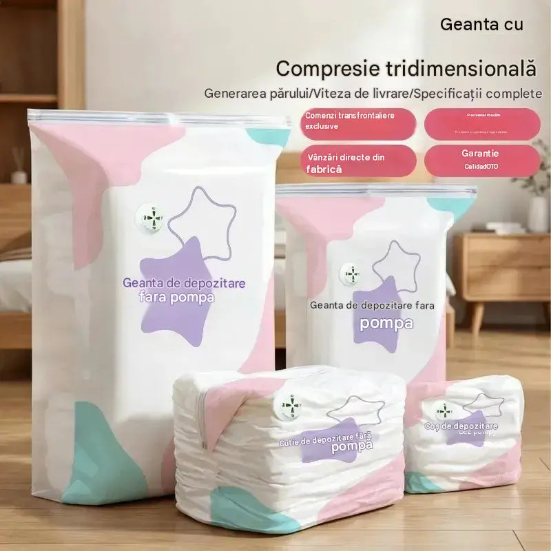🧳【Set de 5】💨 Sac mare de compresie vidat: nu necesită pompă, etanș și perfect pentru a economisi spațiu în valize și acasă ✈️