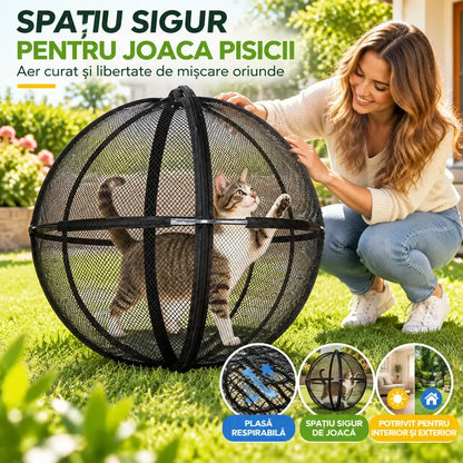 🐱 Cort Sferic Pliabil cu Plasă Respirabilă pentru Pisici · Protecție 360° · Spațiu Sigur de Joacă Interior și Exterior!