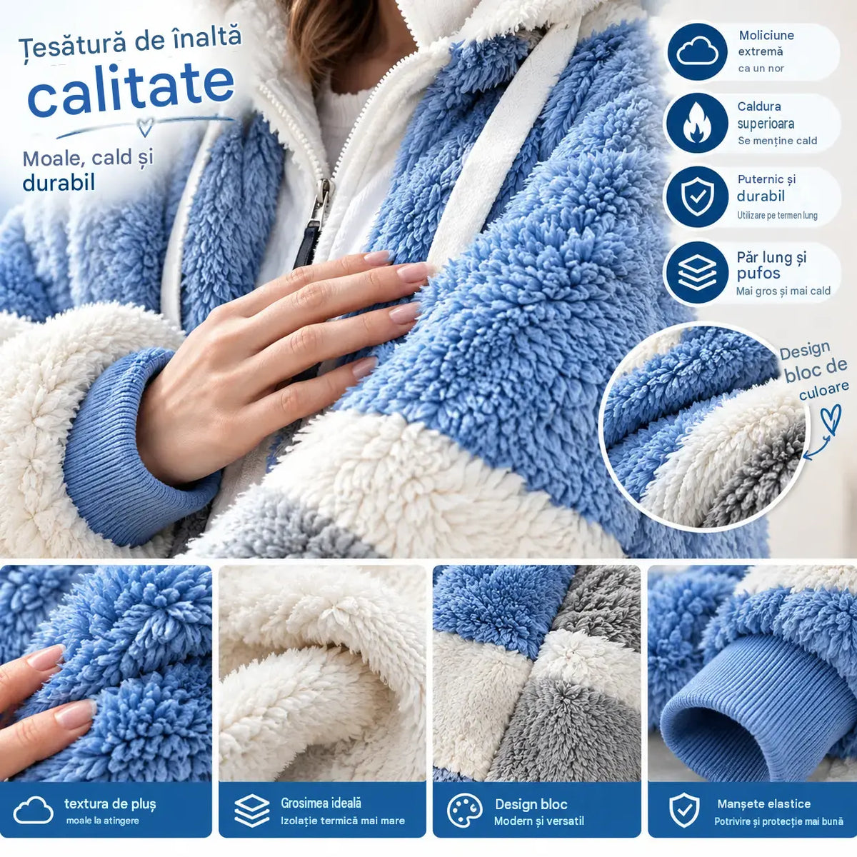 ☃️Ofertă limitată, reducere de 35%❄️【S-5XL】Jachetă de iarnă pentru femei, model nou 2026, groasă, cu dungi din pluș