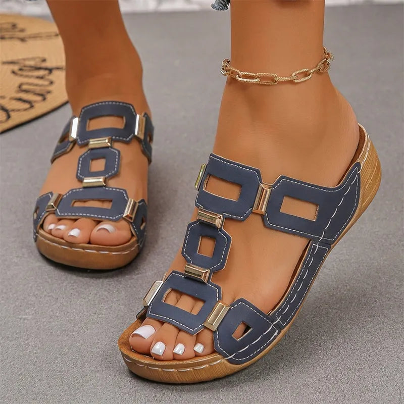 👡【Confortabile, fără oboseală la mers】Sandale retro cu platformă și toc tip wedge