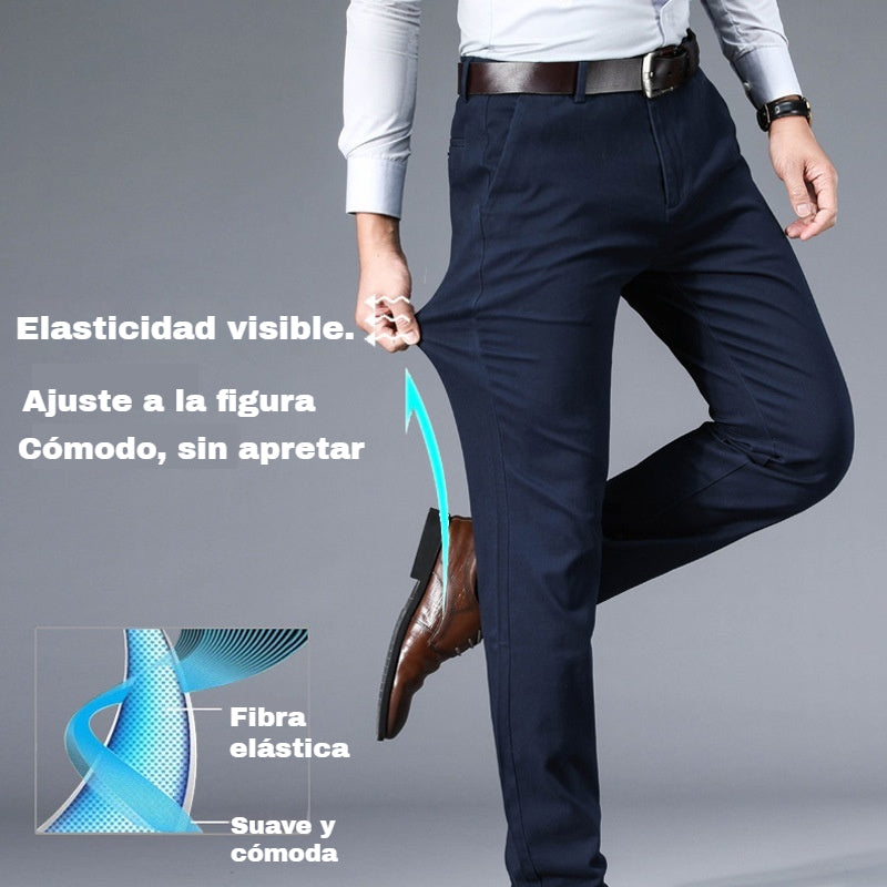 👖👖【50% de descuento】Pantalones informales de negocios ajustados para primavera y verano para hombre, pantalones elásticos rectos de pierna ancha de seda hielo, sin planchar