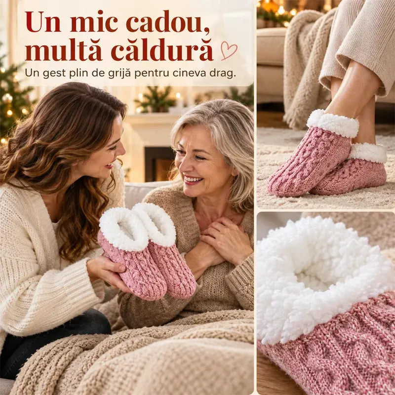 🧦 Pachet Special 2 Perechi: Șosete Pufoase de Casă cu Talpă Antiderapantă din Silicon · Interior Călduros Tip Blăniță · Tricotaj Elastic cu Model Răsucit · Confort și Căldură pentru Iarnă!【Mărime unică】