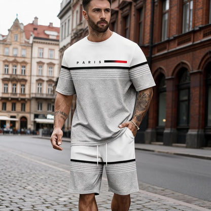 【S–5XL】Set bărbătesc casual și confortabil, format din tricou și pantaloni scurți cu mânecă scurtă, cu imprimeu cu litere.