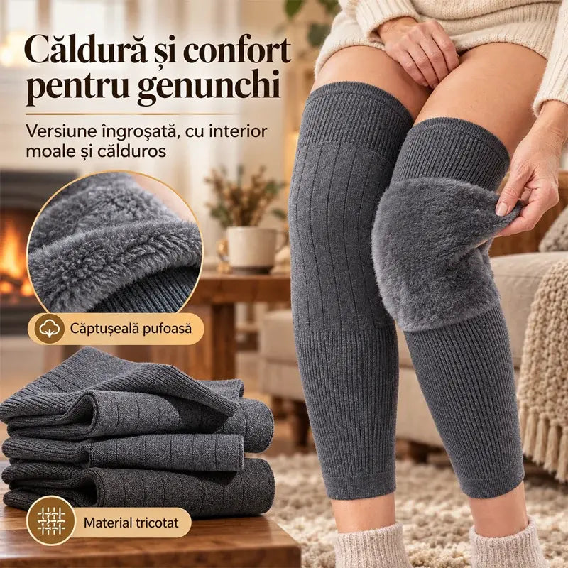 🦵 Genunchiere Călduroase de Iarnă · Model Extra Lung cu Căptușeală Pufoasă · Protecție Extinsă pentru Genunchi și Picioare!
