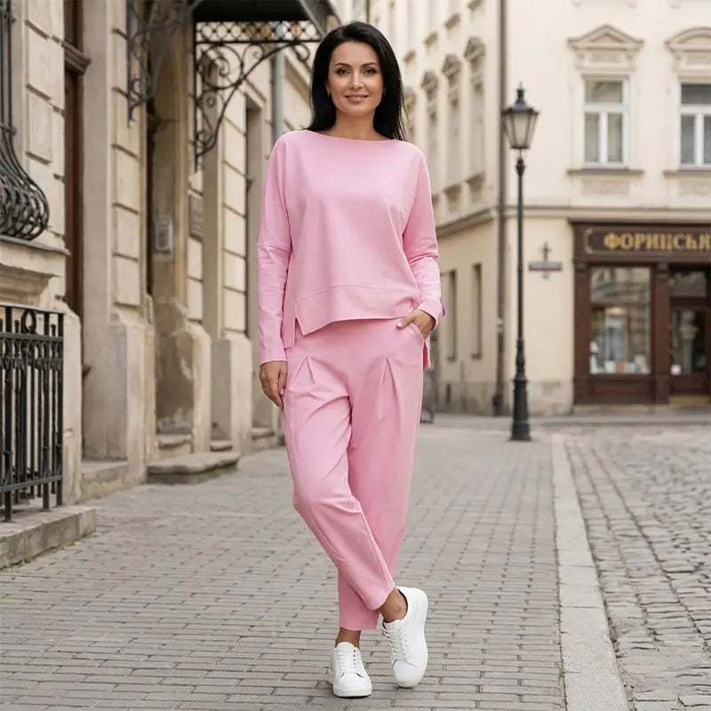 💖Set de pantaloni cu mânecă lungă și gât rotund, set din două piese