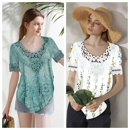 🤩🌺【S-6XL】2026 Noua modă Tricou casual elegant din dantelă pentru femei, confortabil și respirabil