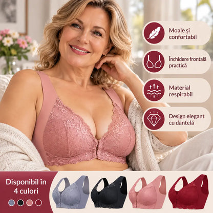 ✨【Set din 3 piese】Sutien sexy pentru mărimi mari, fără armătură, cu închidere în față și un design superb la spate.