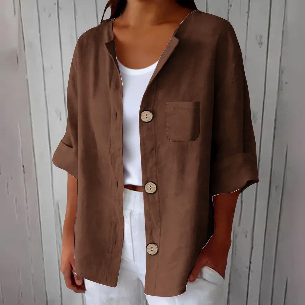 【Noutate Vară 2026】Cămașă Cardigan din In și Bumbac în Stil Retro European, Bluză Lejeră și Respirabilă cu Mânecă Scurtă, 6 Culori (S-5XL)! 🌿☀️