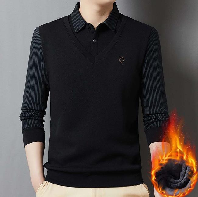 🔥 Ofertă sezonieră -50% 【M-4XL】👔 Set bărbătesc premium căptușit, călduros, cu cămașă cu mânecă lungă