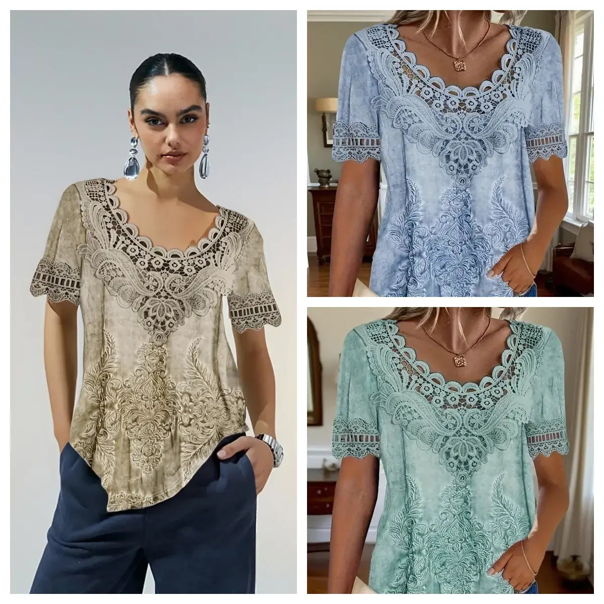 🤩🌺【S-6XL】2026 Noua modă Tricou casual elegant din dantelă pentru femei, confortabil și respirabil
