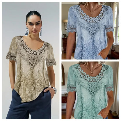 🤩🌺【S-6XL】2026 Noua modă Tricou casual elegant din dantelă pentru femei, confortabil și respirabil